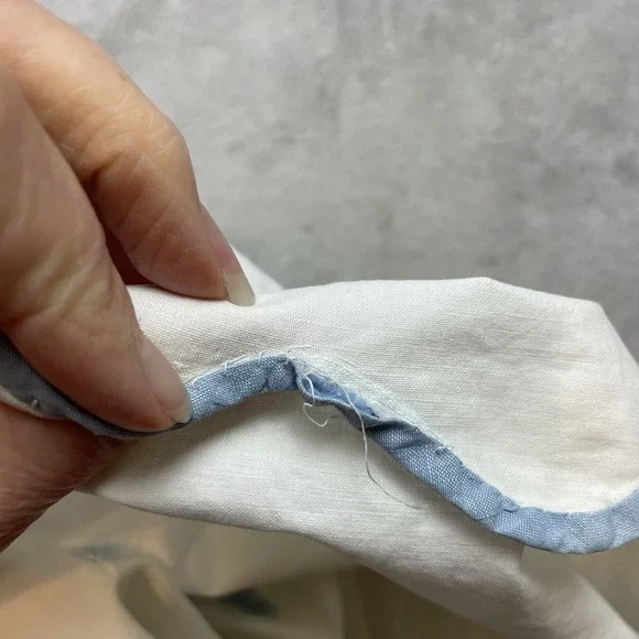 Vtg MCM Bird Applique Coverlet Sheet Full Double White Blue Cotton Scallop Hem - Picture 12 of 16